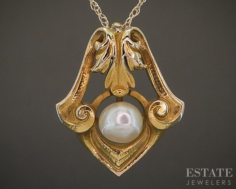 Antique Art Nouveau 14k Yellow Gold 4.1mm Pearl Necklace 1.8g 18"l ...