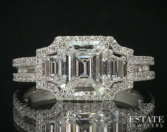14k White Gold Emerald Cut 1.12ct Diamond Halo Engagement Ring 3.8g i15175