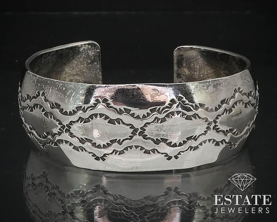 Picturesque Native American Navajo Sterling Silver Bracelet Fred Douglas Signed Picturesque Native American Navajo Sterling Silver Bracelet Fred Douglas Signed