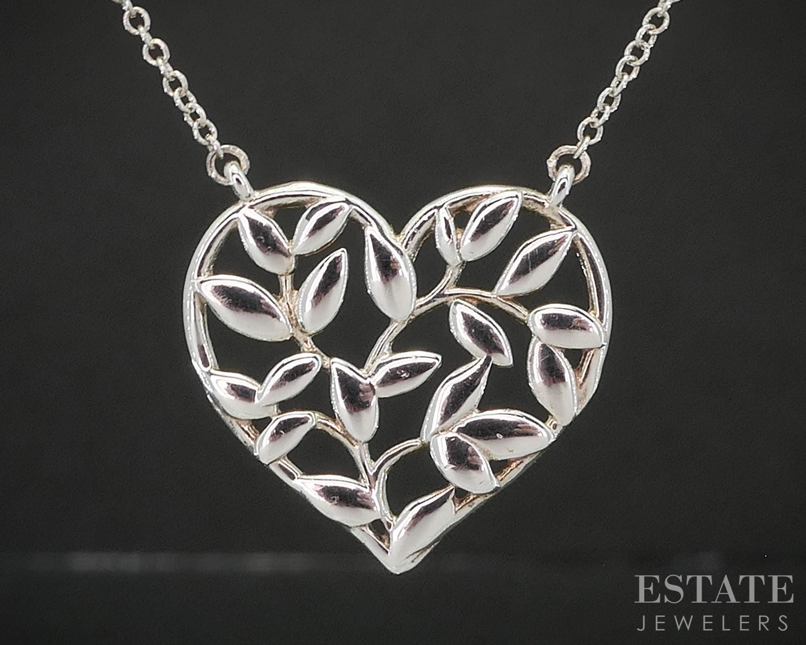 Sterling Paloma Picasso Tiffany & Co Olive Leaf Heart Necklace 2.3