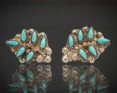 Vintage Sterling Natural Turquoise Needlepoint Zuni Stud Earrings 1.8g i10260