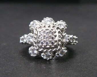 Sterling Silver CZ Flashy Judith Ripka Beaded Cable Cocktail Ring 8.5g i14134