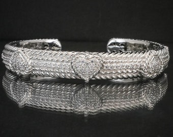 Estate Sterling Silver CZ Judith Ripka Cable Hinged Cuff Bracelet 48.6g i14124
