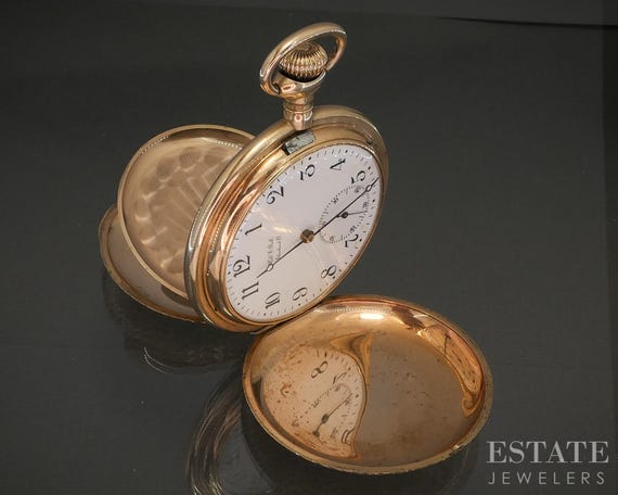 Antique Solid 14k Yellow Gold Ball Standard 18s Hunters Pocket Watch p23032