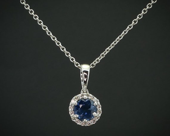 14k White Gold Natural Blue Sapphire & Diamond La… - image 1