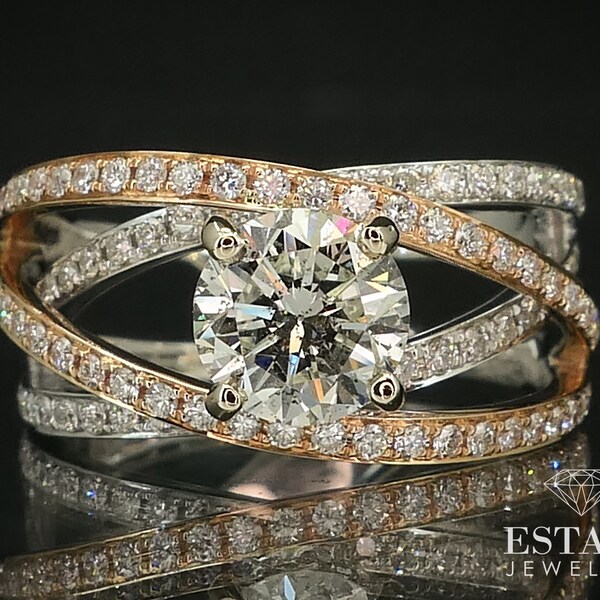 18k Rose & White Gold Round Natural 2.06ctw Diamond Engagement Ring 8g i15785