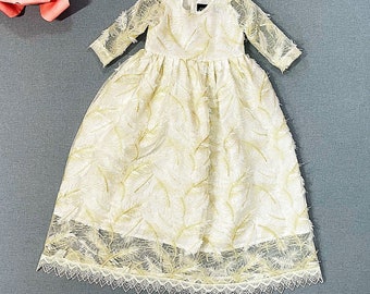 Ivory & Gold Lace Christening Gown • Handmade Baby Blessing Outfit