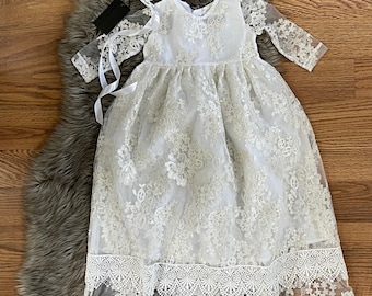 Baby Christening Gown • Ivory Lace Baptism Dress • Two-Layered Heirloom Blessing Outfit • Organic Cotton Lining