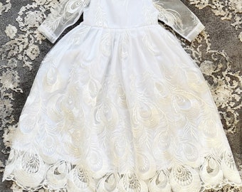 Margaux lace baptismal dress, christening dress, christening gown, lace baby girl's baptism gown, off white church dress, blessing gown