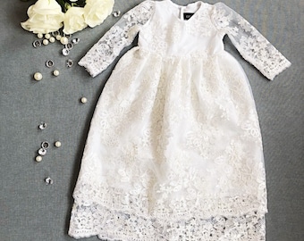 Pheme two-layered lace dress, christening gown, white christening dress, blessing gown, baptism girl's dress, baptism gown, lace christening