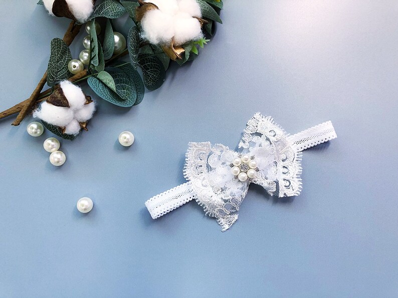 Hemera headband, christening bow, christening headband, baby headband, baptism headband, blessing headband, christening headpiece image 1