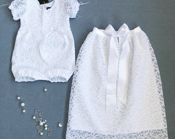 Leia baptismal outfit, organic cotton christening dress, christening gown, lace baby girl's baptism gown, white blessing outfit, christening