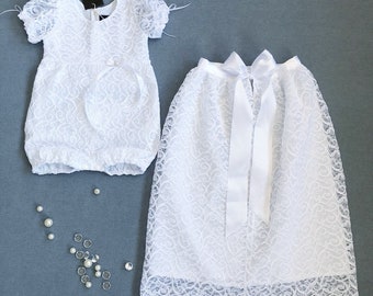 Ivory Lace Christening Gown • Organic Cotton, Cathedral Length