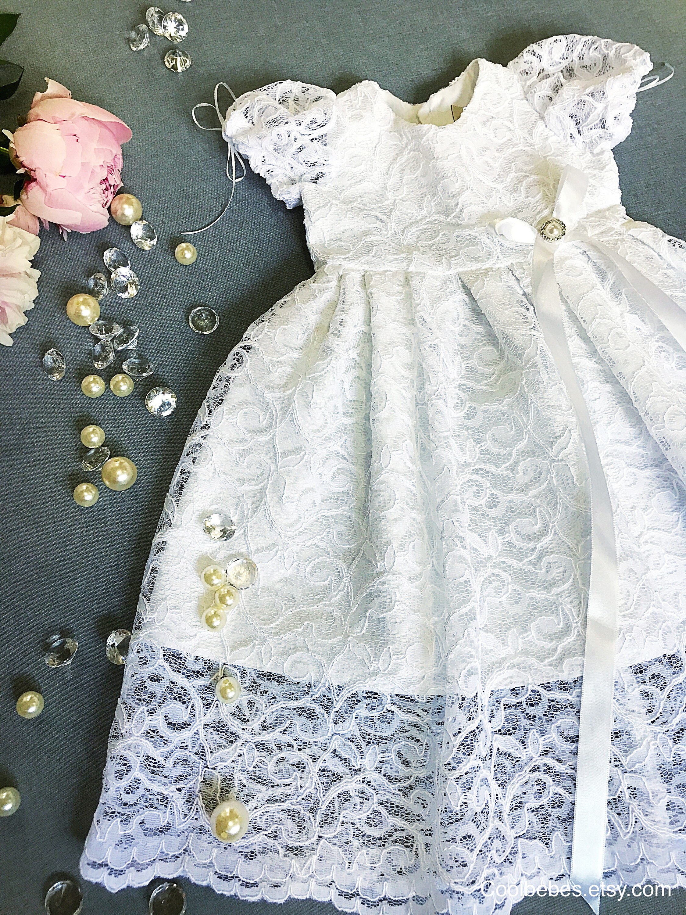 Buy Girls White Lace Christening Gown Cape Bonnet 0 3 6 12 18 24 Months  Online in India - Etsy