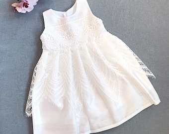 Aphaea silk baptismal dress, organic cotton christening dress, christening gown, lace baby girl's baptism gown, off white blessing dress