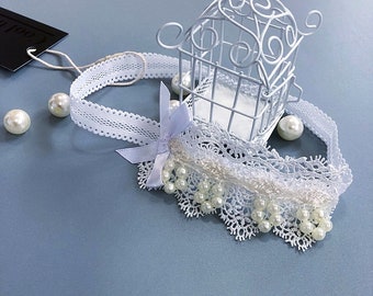 Baby Christening Headband • Ivory Lace with Pearls • Baptism Outfit Accessory • Newborn Gift