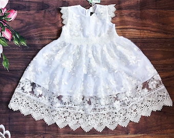 Thalia christening dress, lace baby girl's baptism gown, white blessing dress, christening gown, infant baptism dress, blessing dress