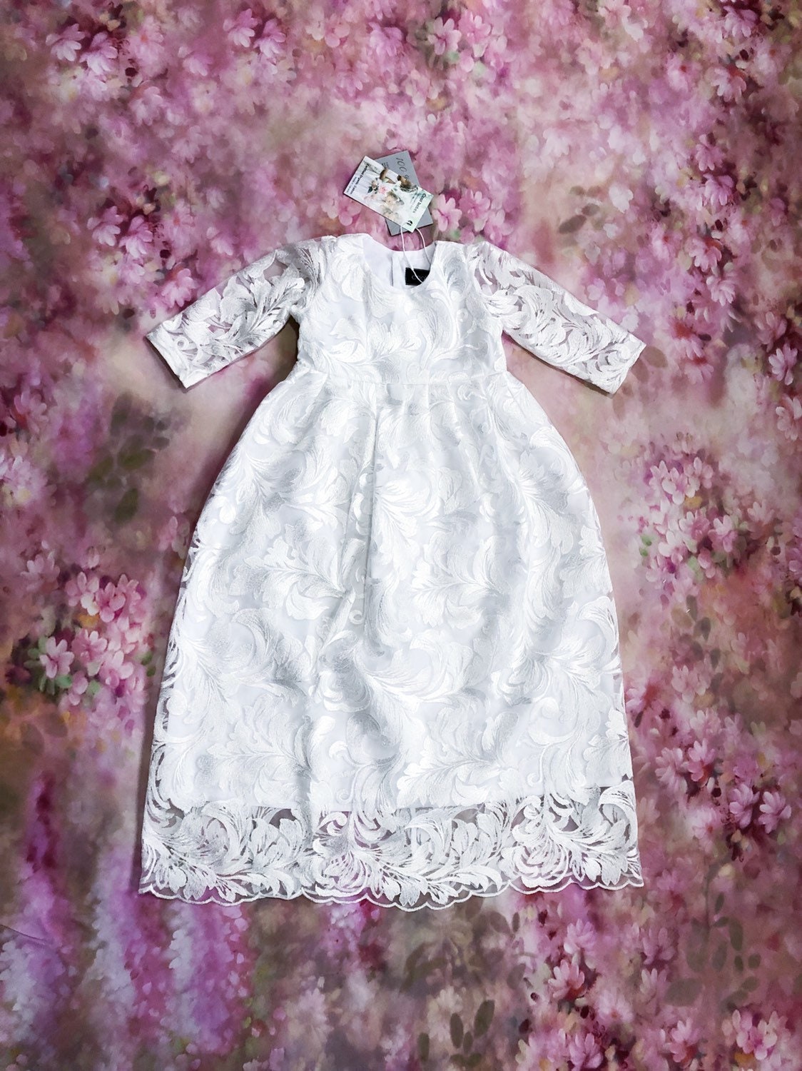 white dedication baby dress