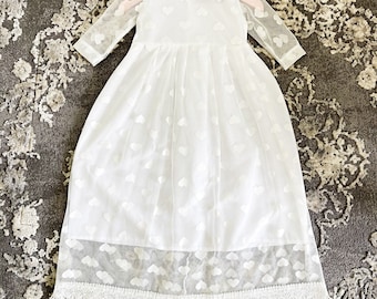Isabella baptismal dress, organic cotton christening dress, christening gown, lace baby girl's baptism gown,off white baptism dress