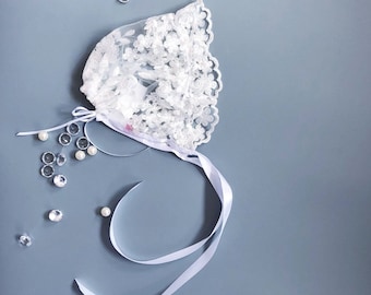 Handmade Lace Christening Bonnet • Heirloom Baptism Hat