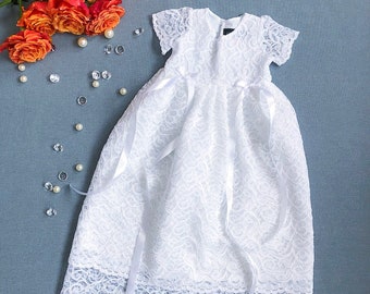 Baby Christening Gown • Organic Cotton & Lace Baptism Dress • Heirloom Blessing Outfit • Handmade Baby Gift