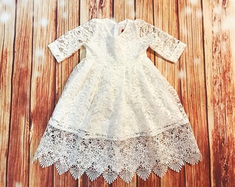 Iris gorgeous lace baptismal dress, organic cotton christening dress, christening gown, lace baby girl's baptism gown, ivory blessing dress