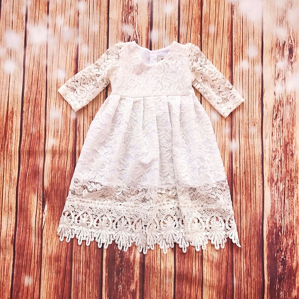 Selene ivory lace baptismal dress, organic cotton christening dress, christening gown, lace baby girl's baptism gown, ivory blessing dress