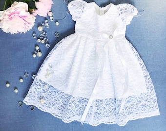 Venus baptismal dress, organic cotton christening dress, christening gown, lace baby girl's baptism gown, white church dress, lace dress