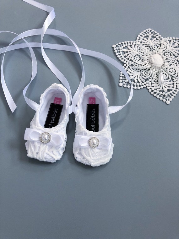 Fille Bébé Ivoire Baptême Chaussures De Baptême Chaussures Dentelle Perles Fleurs Bandeau