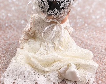 Selene Ivory Lace Christening Gown • Organic Cotton Baptism Dress
