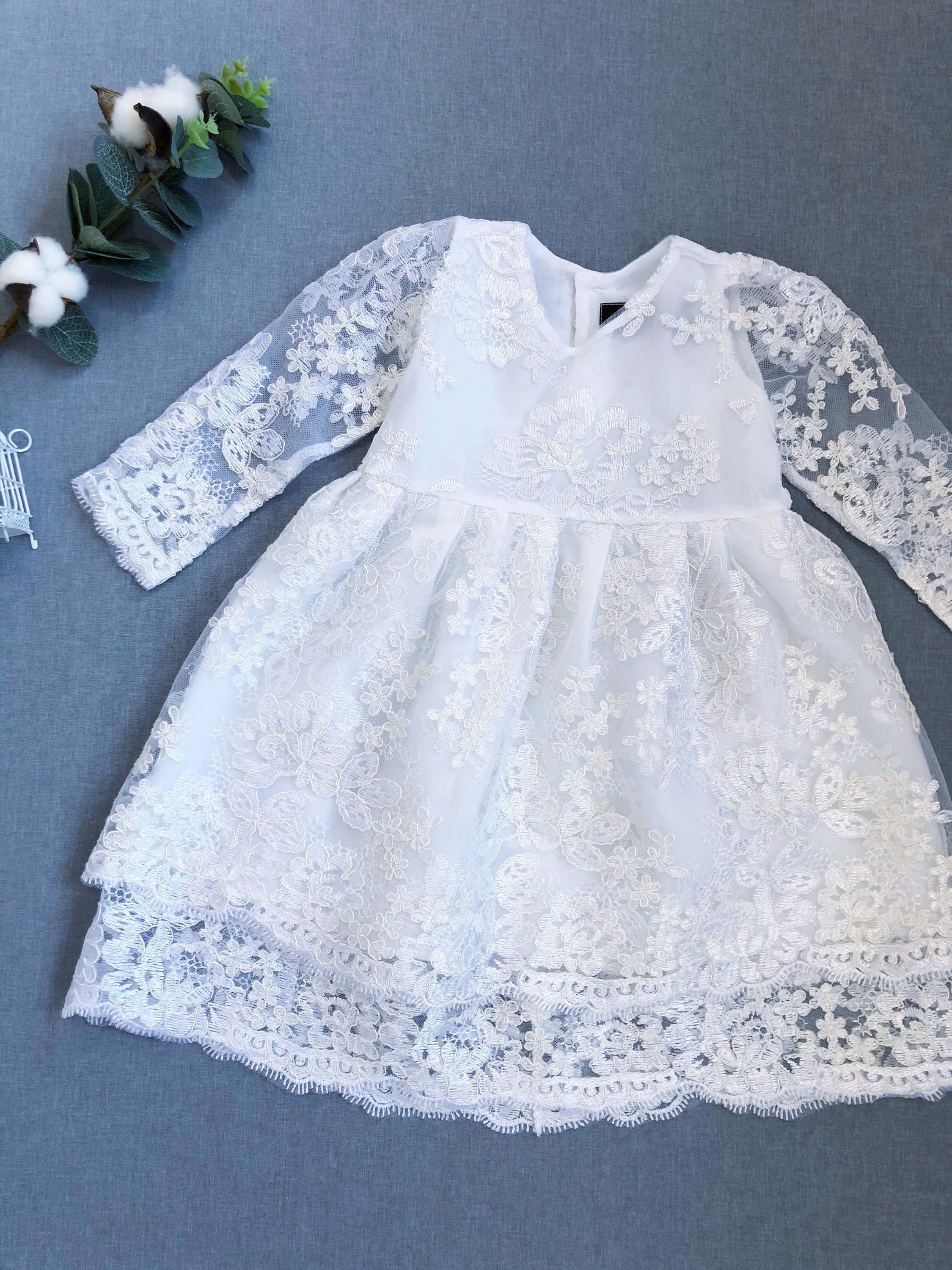 pheme  layered lace dress christening gown white christening dress