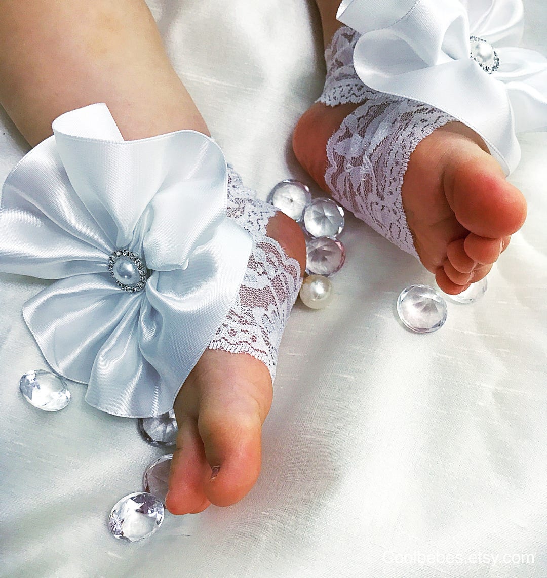 Baptismal Barefoot Sandals, Infant Barefoot Sandals, Lace Barefoot Sandals, Baby Girl Sandals