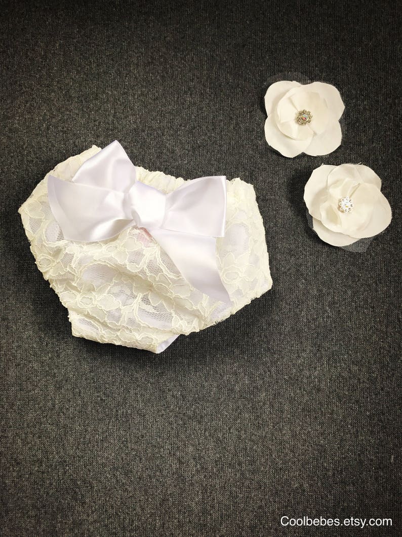 Ivory baptismal bloomers, organic cotton baby girl's diaper cover, ivory lacy panties, lace diaper cover, lacy bloomers, ivory lacy panties 