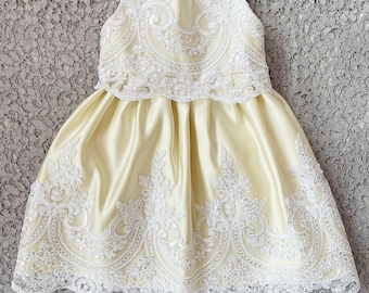 Agnette baptismal dress, christening dress, christening gown, lace baby girl's baptism gown, ivory church dress, blessing gown