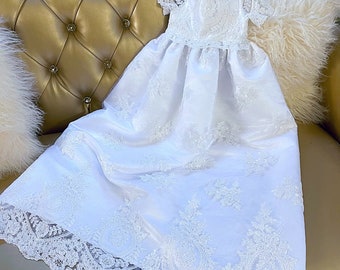 Jovianne white luxury lace baptismal dress, christening dress, christening gown, baby girl's baptism gown, dedication gown, blessing gown