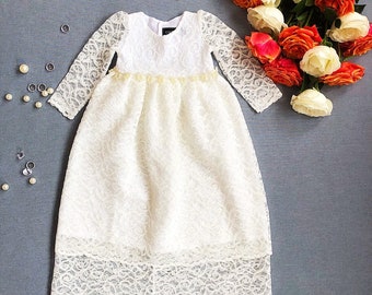 Calypso two-layeted baptismal dress, christening dress, christening gown, lace baby girl's baptism gown, ivory blessing dress, blessing gown