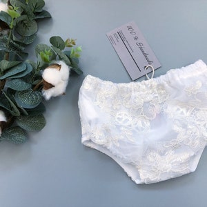 Christening bloomers, organic cotton diaper cover, ivory lacy bloomers, lace diaper cover, lacy bloomers, christening diaper cover zdjęcie 4