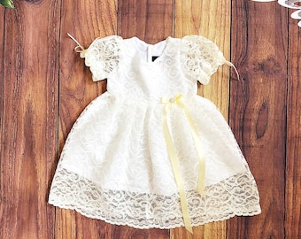 Handmade Ivory Lace Christening Gown • Organic Cotton Baptism Dress