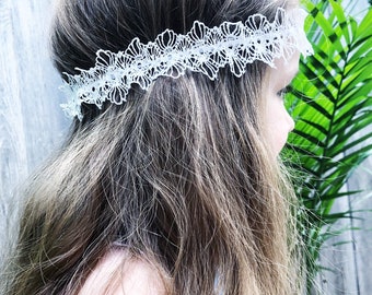 Halo headpiece, white lace headband, halo headband, infant lace headband, baby headband, baptism halo headband, christening halo headband