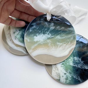 Beach Ornaments w/ silk ribbon - handmade Christmas Resin Ornaments