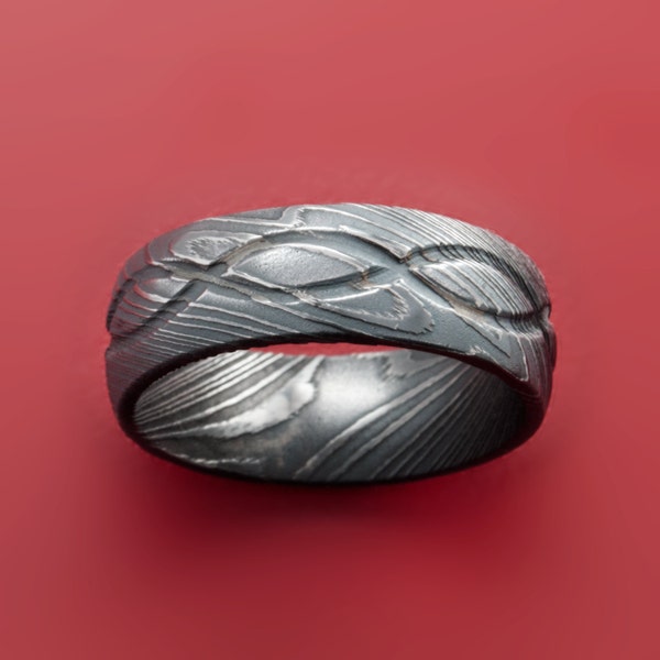 Authentic Damascus Steel Ring (8 Millimeter Width, Domed Style, Infinity Symbol)