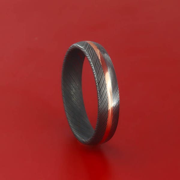 Authentic, Etched Damascus Steel Wedding Band with Copper Inlay