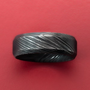 Authentic Damascus Steel Wedding Band with Rugged, Wood Grain Finish (8MM Beveled Edges)