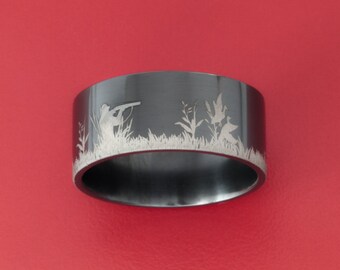 Black Zirconium Ring with Laser Etched Hunting Scene-10MM-L-DuckHuntingScene