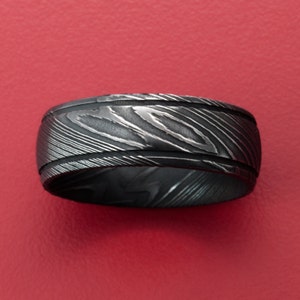 Handsomely Forged Damascus Steel Wedding Band with Bronze Finish - Dual Groove (7MM Width)