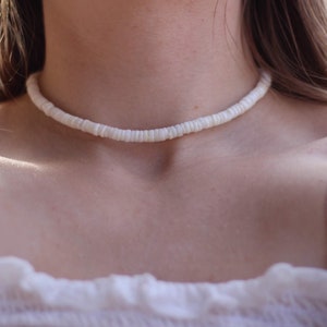 White Shell Heishi Bead Necklace