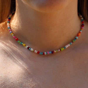 Rainbow Seed Bead and Freshwater Pearl Necklace