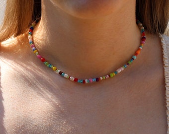 Rainbow Seed Bead and Freshwater Pearl Necklace