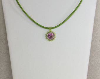 Lavender & Lace Swarovski Rivoli Pendant Necklace, Handmade Swarvoski Pendant Necklace,  Lavender Swarovski Pendant Leather Cord Necklace