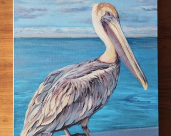 Pelican at the Pier - original Acrylic painting on Canvas - 16x20 inch canvas